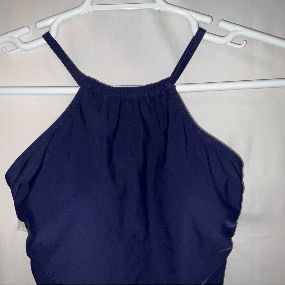 NWT Women’s Holipick High Neck 1-Piece Tummy Control Cross Back Swimsuit Navy M - Picture 4 of 9